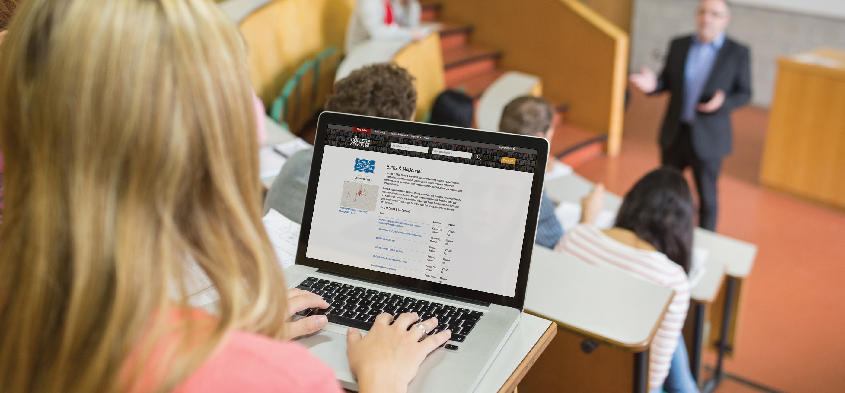 College Recruiter mockup on student's laptop