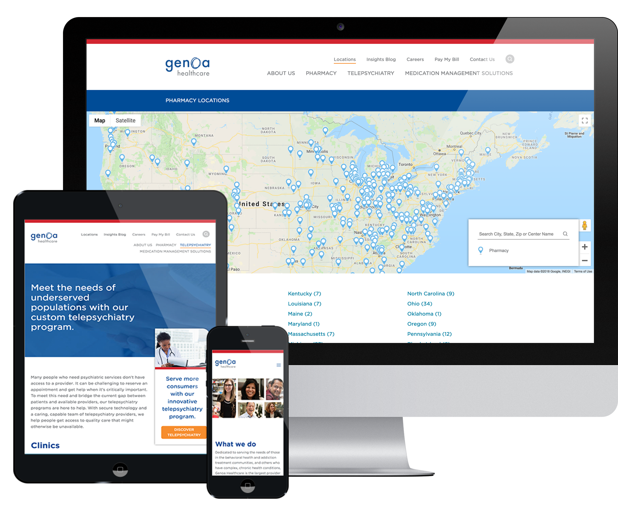 Genoa Website on multiple devices, and map functionality