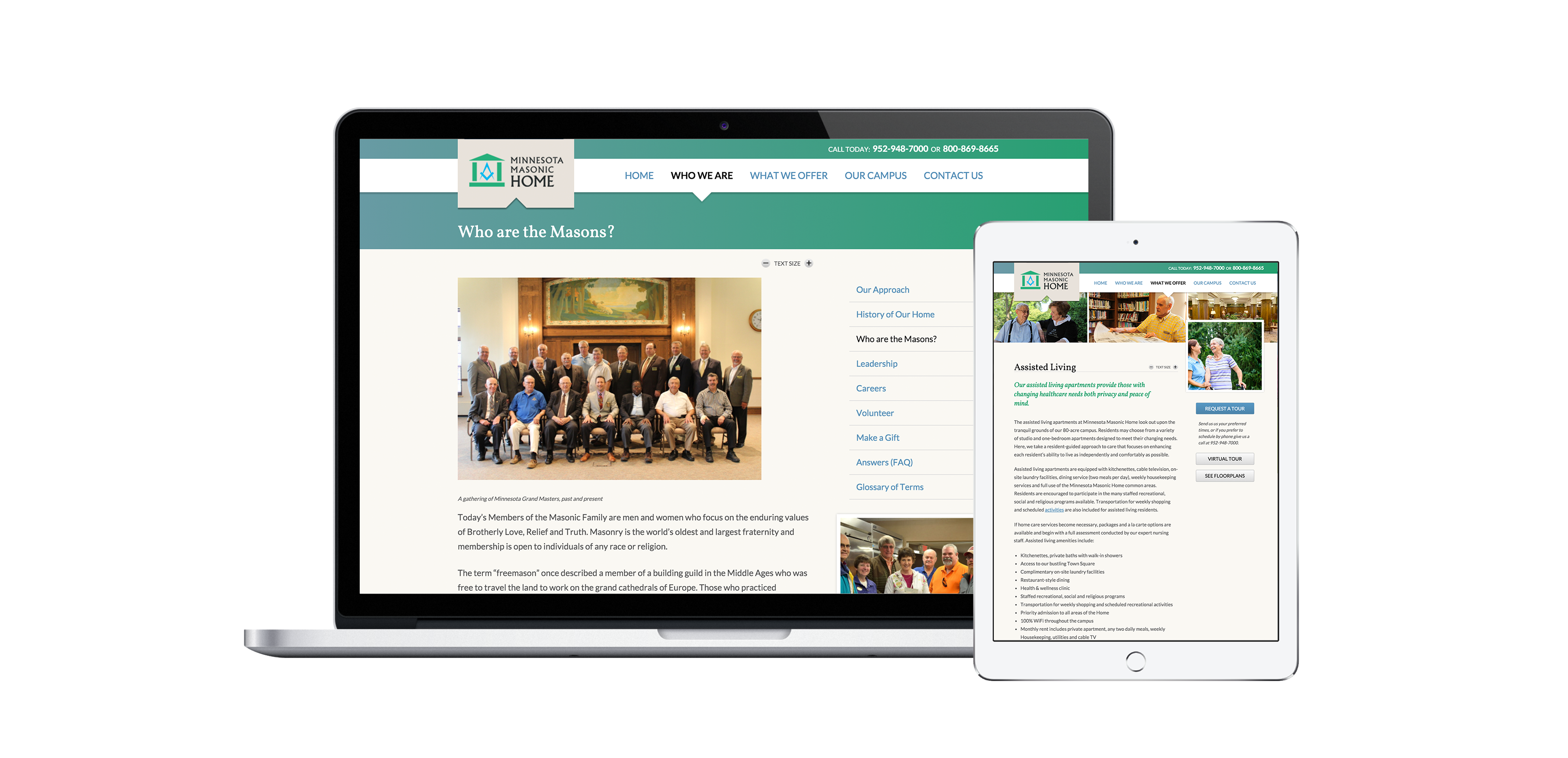Minnesota Masonic Home Website on Macbook and iPad