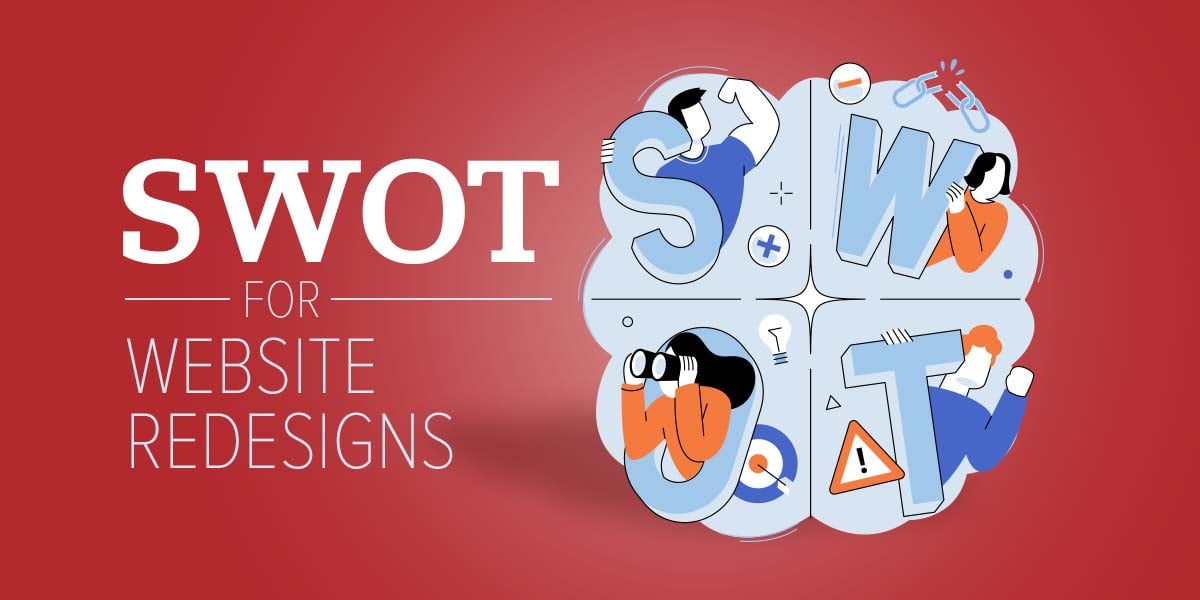 Illustration of SWOT acronym with characters.
