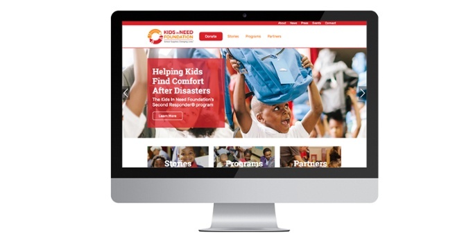Kids in Need Foundation Homepage Screen