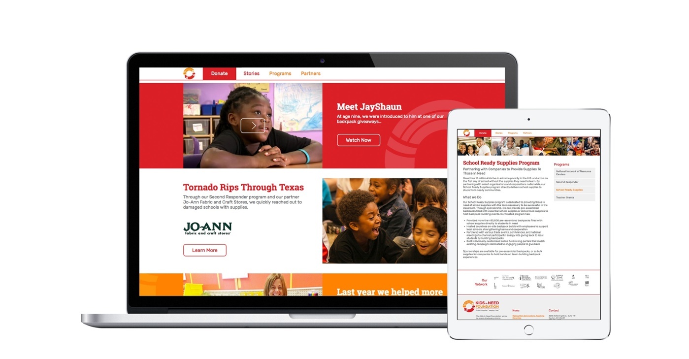 Kids in Need Foundation Website screen