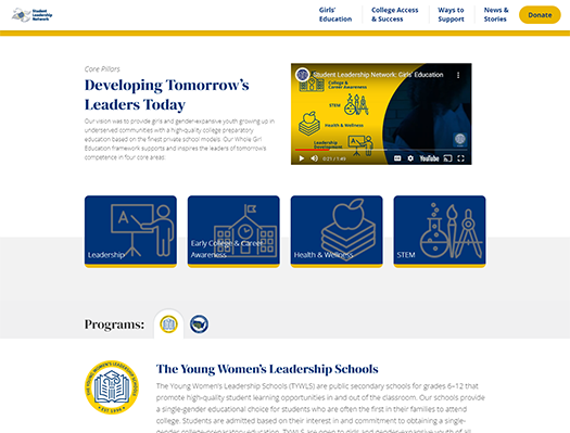 A screen shot of SLN program webpage with video.